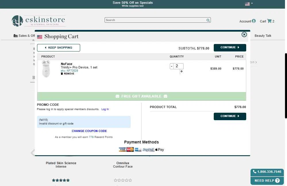 eSkinStore checkout page showing eSkinStore promo code box | Screenshot taken by SimplyCodes community member on Sep 21, 2025