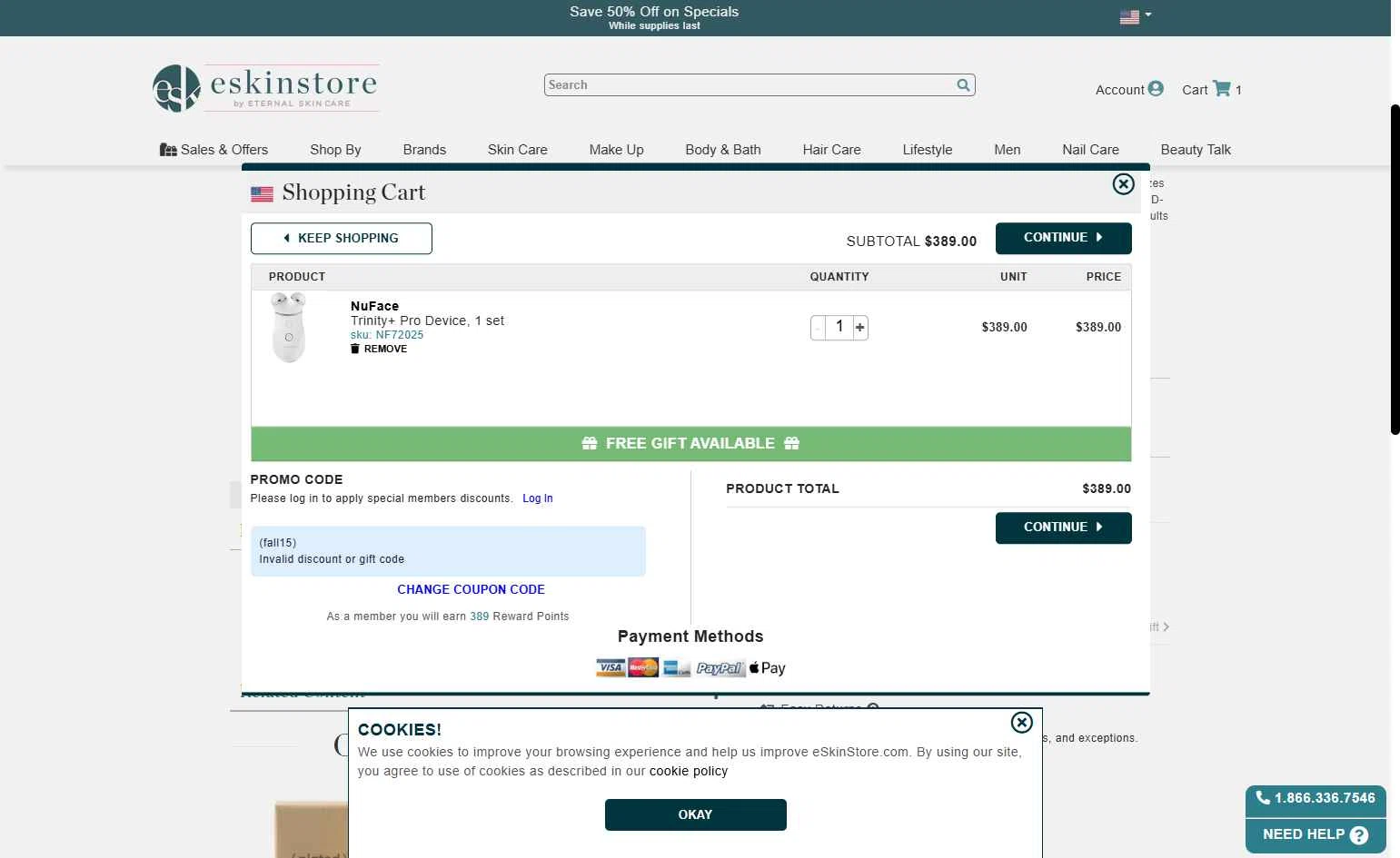 eSkinStore checkout page showing eSkinStore promo code box | Screenshot taken by SimplyCodes community member on Sep 21, 2025