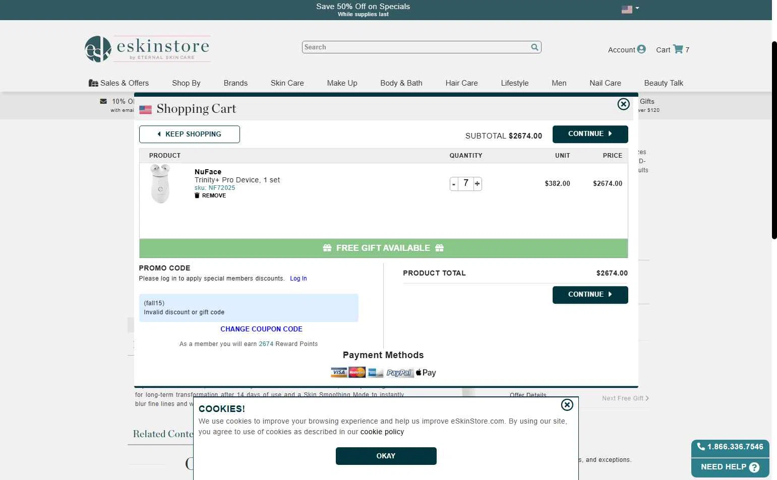 eSkinStore checkout page showing eSkinStore promo code box | Screenshot taken by SimplyCodes community member on Oct 13, 2025
