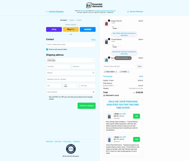 Essential Elements checkout page showing Essential Elements discount code box | Screenshot taken by SimplyCodes community member on Oct 4, 2025