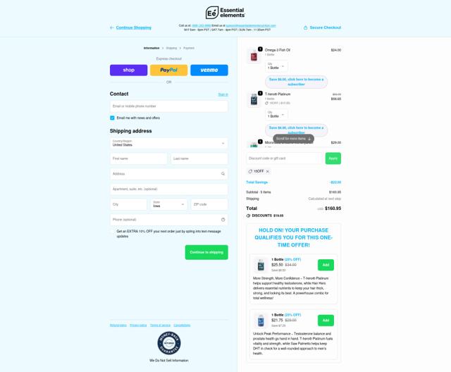 Essential Elements checkout page showing Essential Elements discount code box | Screenshot taken by SimplyCodes community member on Sep 30, 2025