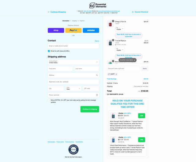 Essential Elements checkout page showing Essential Elements discount code box | Screenshot taken by SimplyCodes community member on Sep 17, 2025