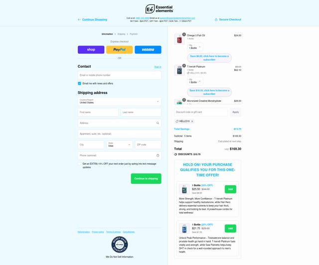 Essential Elements checkout page showing Essential Elements discount code box | Screenshot taken by SimplyCodes community member on Sep 13, 2025