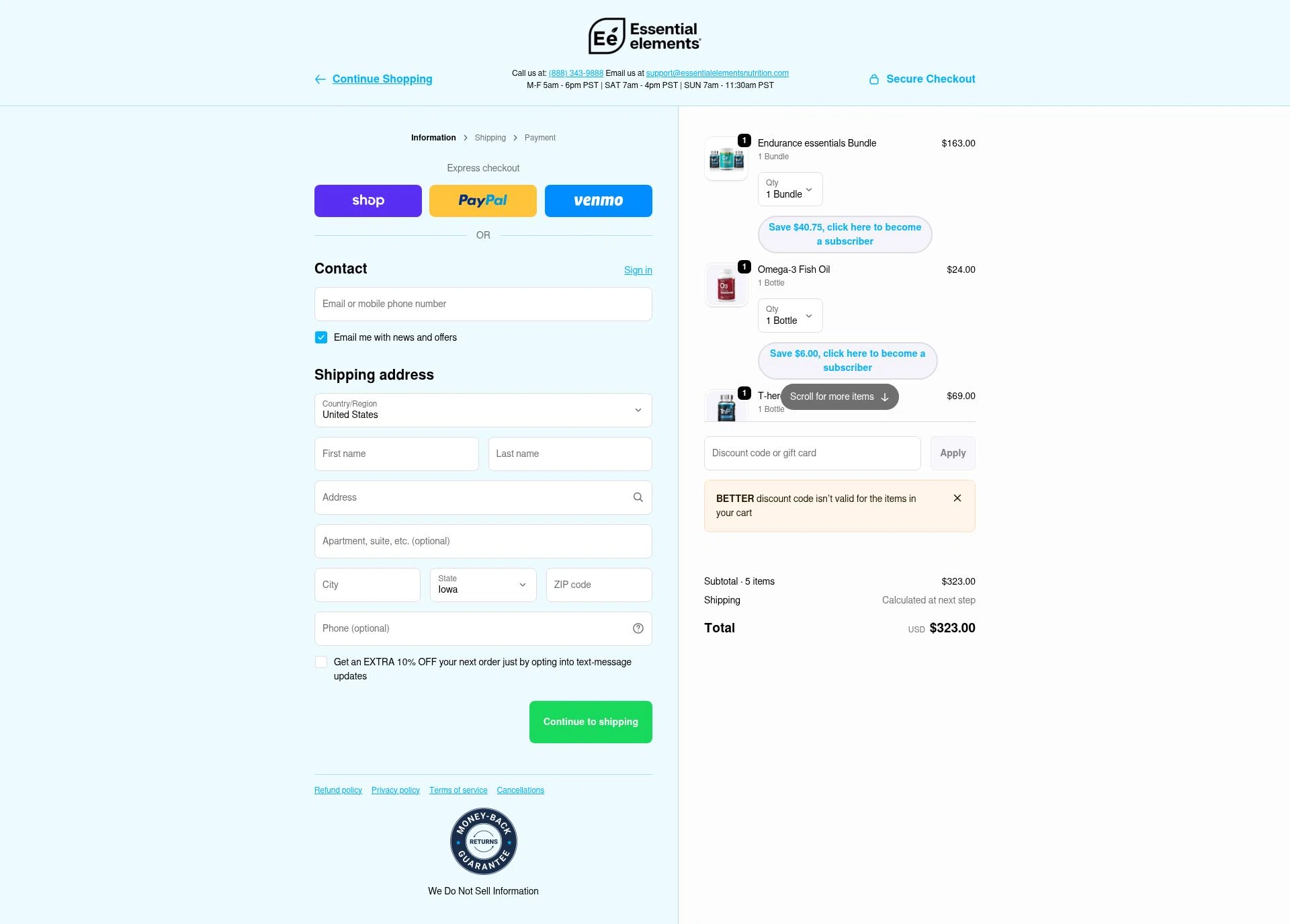 Essential Elements checkout page showing Essential Elements discount code box | Screenshot taken by SimplyCodes community member on Jan 4, 2026
