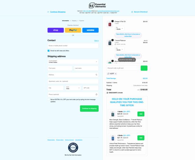 Essential Elements checkout page showing Essential Elements discount code box | Screenshot taken by SimplyCodes community member on Oct 4, 2025