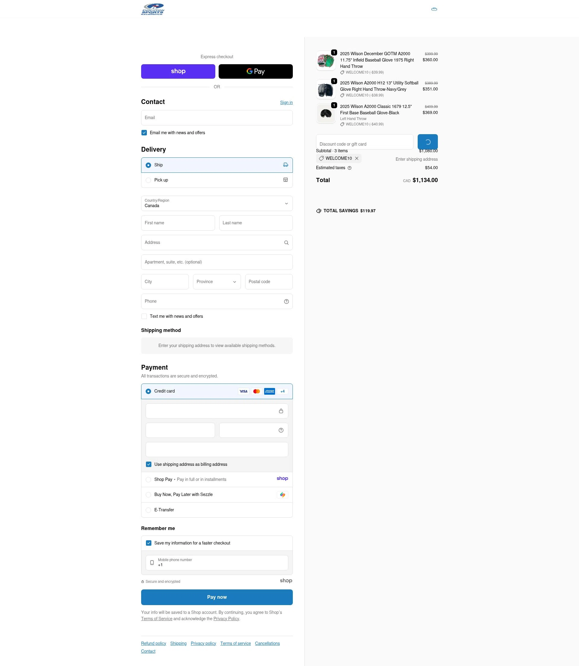 Evolution Sports Excellence checkout page showing Evolution Sports Excellence discount code box | Screenshot taken by SimplyCodes community member on Jan 8, 2026
