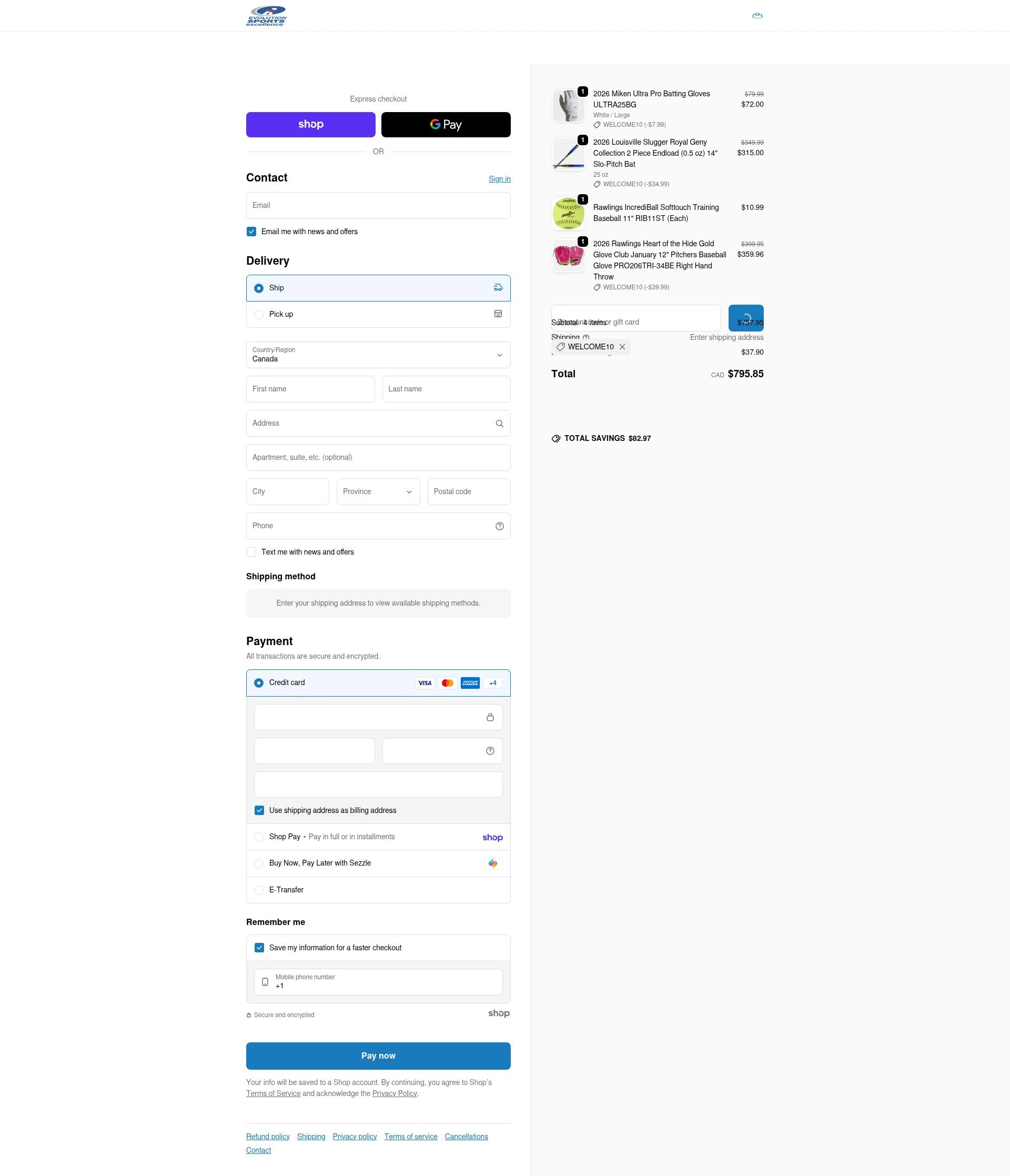 Evolution Sports Excellence checkout page showing Evolution Sports Excellence discount code box | Screenshot taken by SimplyCodes community member on Jan 27, 2026