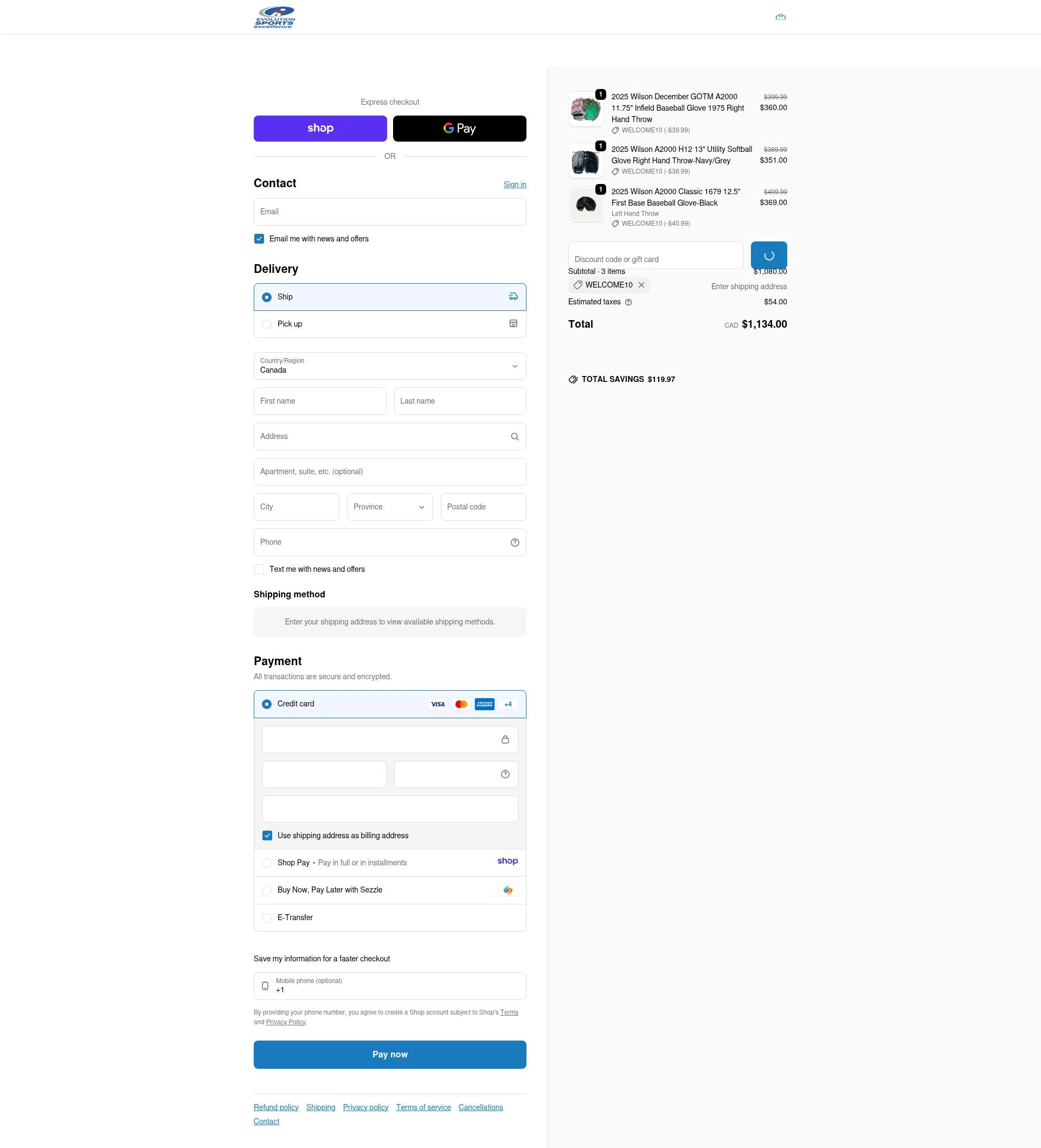 Evolution Sports Excellence checkout page showing Evolution Sports Excellence discount code box | Screenshot taken by SimplyCodes community member on Jan 12, 2026