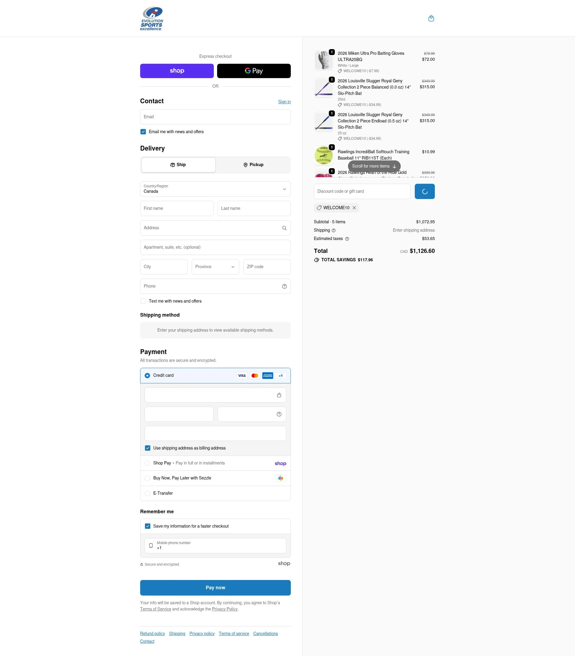 Evolution Sports Excellence checkout page showing Evolution Sports Excellence discount code box | Screenshot taken by SimplyCodes community member on Jan 22, 2026