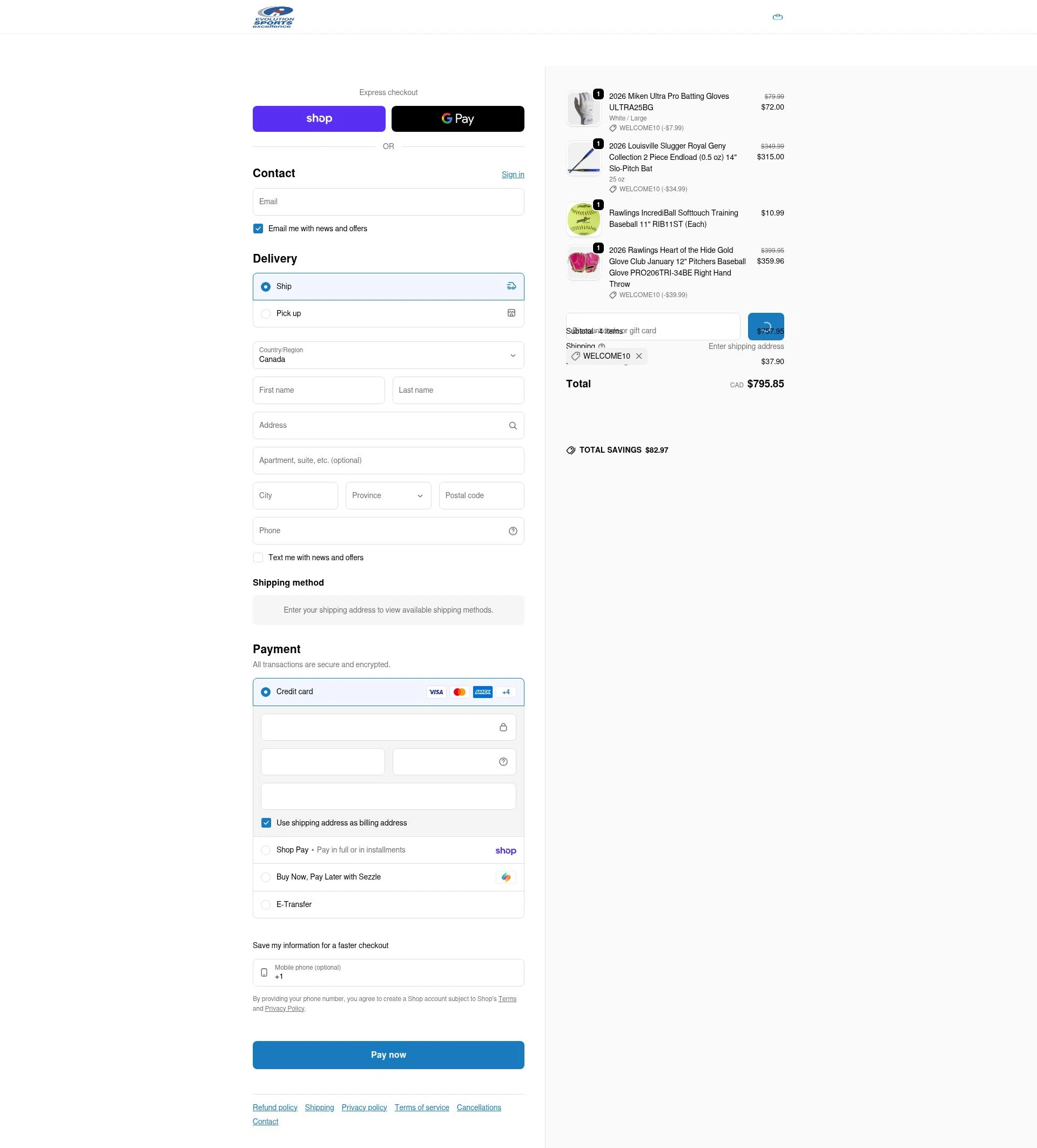 Evolution Sports Excellence checkout page showing Evolution Sports Excellence discount code box | Screenshot taken by SimplyCodes community member on Jan 31, 2026