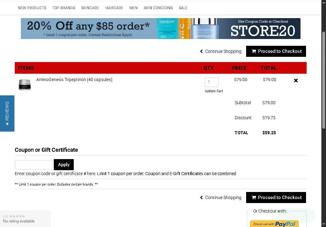 EDCskincare.com checkout page showing EDCskincare.com coupon code box | Screenshot taken by SimplyCodes community member on Sep 7, 2025
