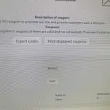 MYSTIC coupon verification screenshot