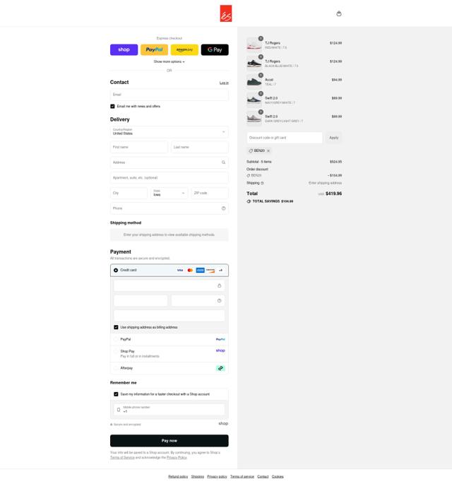 eS Skateboarding checkout page showing eS Skateboarding promo code box | Screenshot taken by SimplyCodes community member on Sep 8, 2025