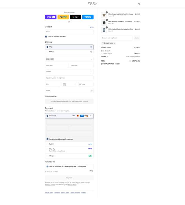ESSX NYC checkout page showing ESSX NYC promo code box | Screenshot taken by SimplyCodes community member on Aug 25, 2025