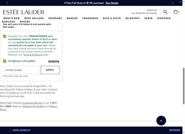 Estee Lauder checkout page showing Estee Lauder promo code box | Screenshot taken by SimplyCodes community member on Aug 31, 2025