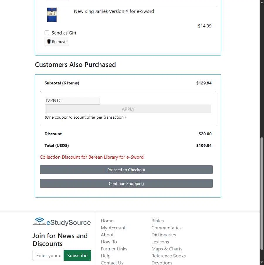 eStudySource.com checkout page showing eStudySource.com coupon code box | Screenshot taken by SimplyCodes community member on Feb 5, 2026
