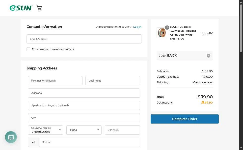 eSUN checkout page showing eSUN discount code box | Screenshot taken by SimplyCodes community member on Nov 28, 2025