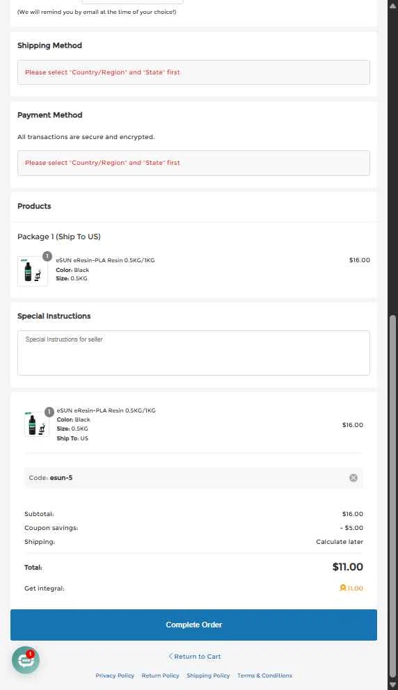 eSUN checkout page showing eSUN discount code box | Screenshot taken by SimplyCodes community member on Nov 17, 2025