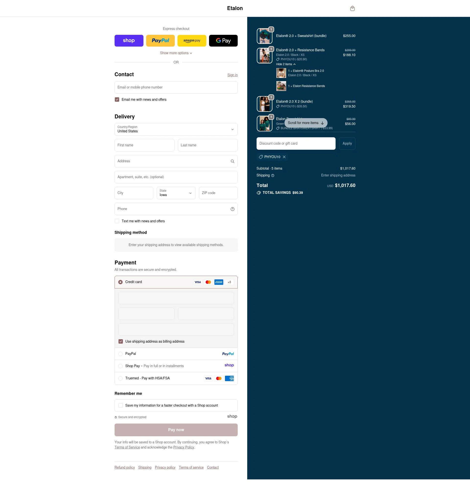 Etalon checkout page showing Etalon discount code box | Screenshot taken by SimplyCodes community member on Dec 5, 2025