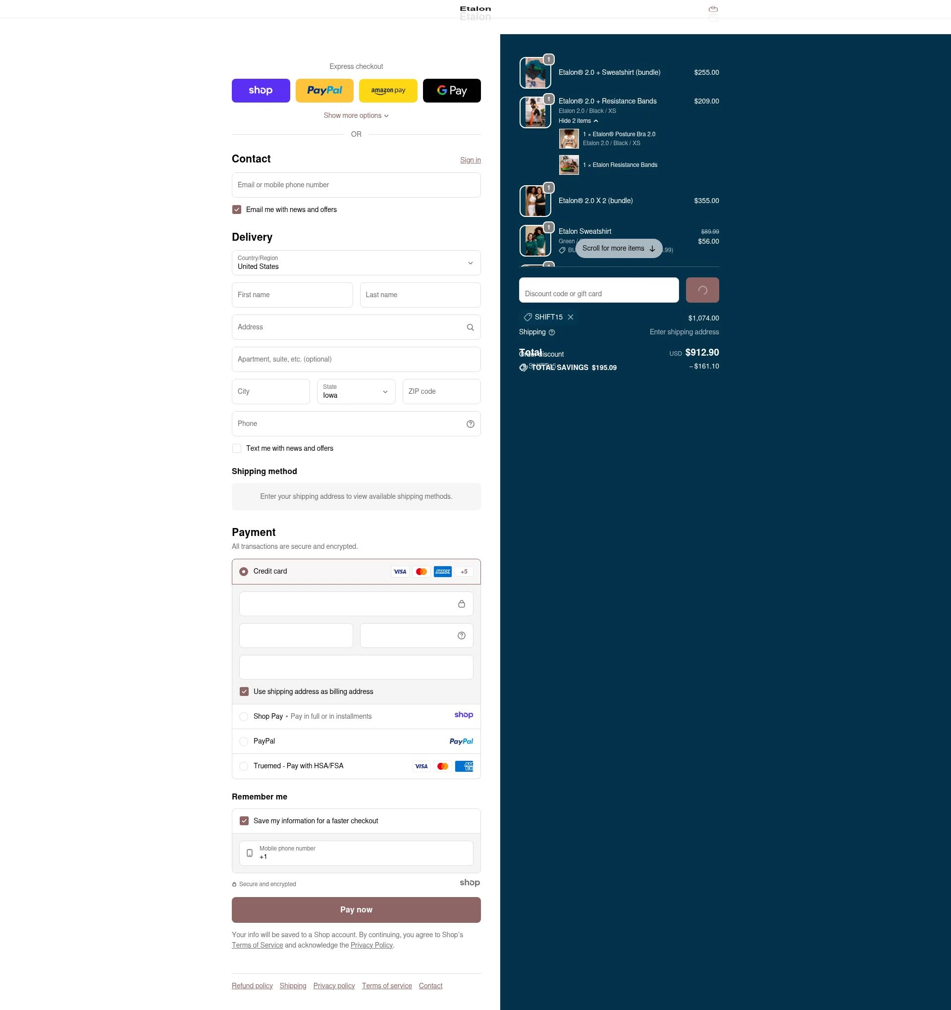 Etalon checkout page showing Etalon discount code box | Screenshot taken by SimplyCodes community member on Dec 28, 2025