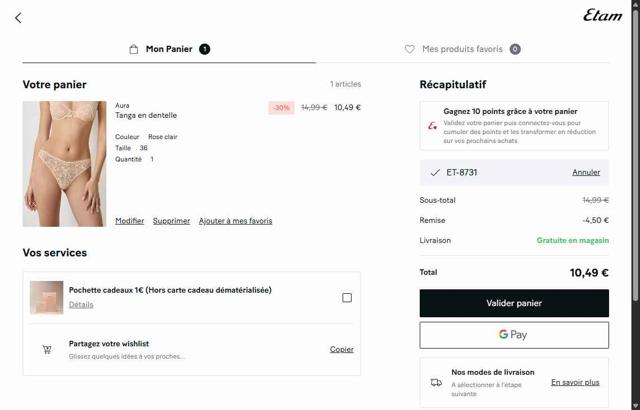 Etam checkout page showing Etam promo code box | Screenshot taken by SimplyCodes community member on Aug 27, 2025