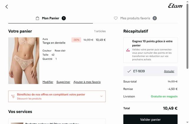 Etam checkout page showing Etam promo code box | Screenshot taken by SimplyCodes community member on Aug 21, 2025