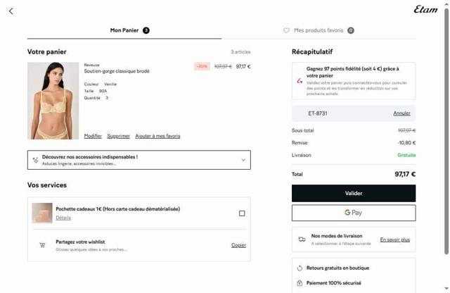 Etam checkout page showing Etam promo code box | Screenshot taken by SimplyCodes community member on Aug 1, 2025