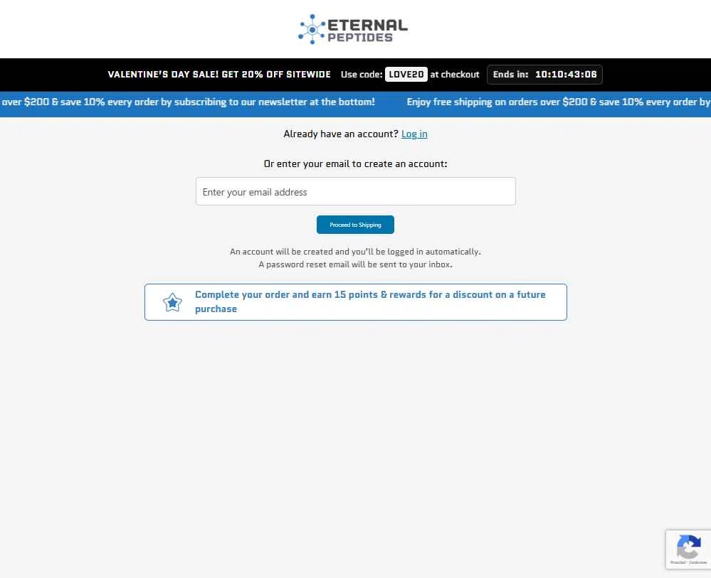Eternal Peptides checkout page showing Eternal Peptides promo code box | Screenshot taken by SimplyCodes community member on Feb 10, 2026