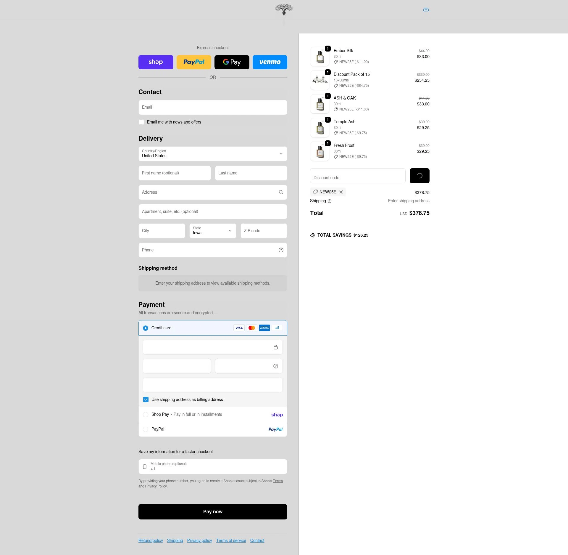 Eternal Perfume Oils checkout page showing Eternal Perfume Oils discount code box | Screenshot taken by SimplyCodes community member on Feb 11, 2026