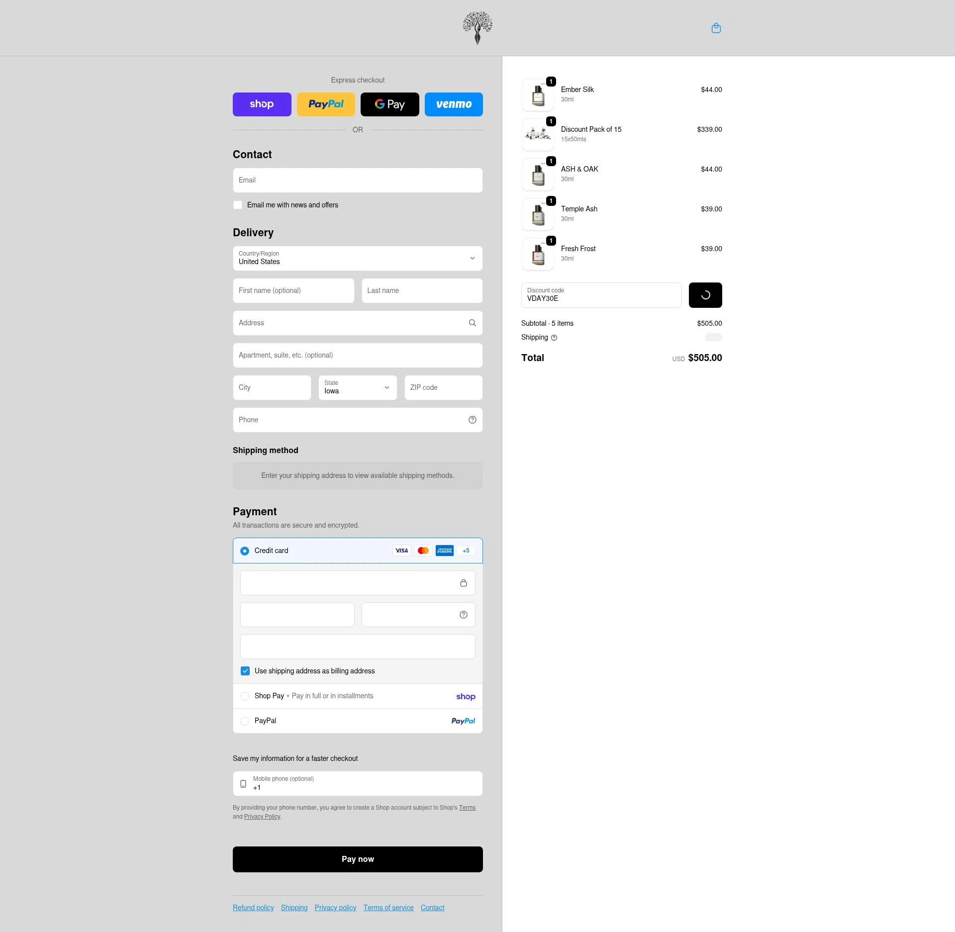 Eternal Perfume Oils checkout page showing Eternal Perfume Oils discount code box | Screenshot taken by SimplyCodes community member on Feb 11, 2026