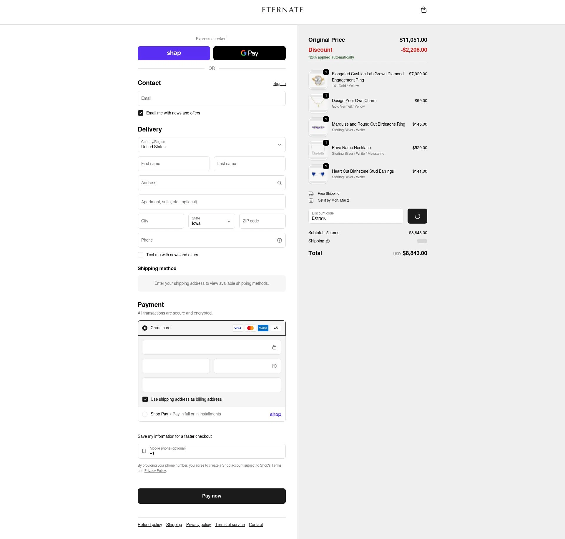 Eternate checkout page showing Eternate discount code box | Screenshot taken by SimplyCodes community member on Feb 12, 2026