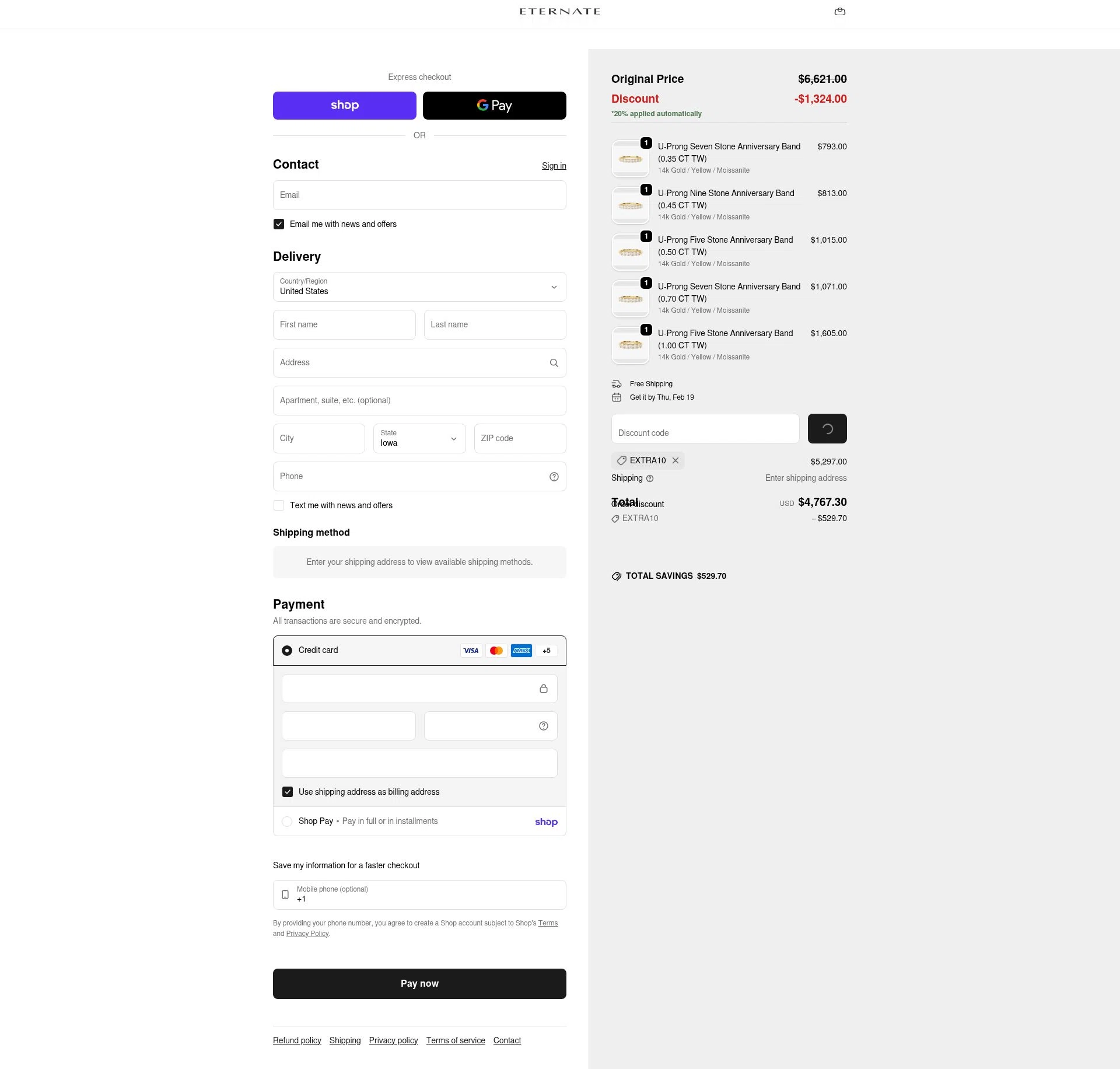 Eternate checkout page showing Eternate discount code box | Screenshot taken by SimplyCodes community member on Feb 4, 2026