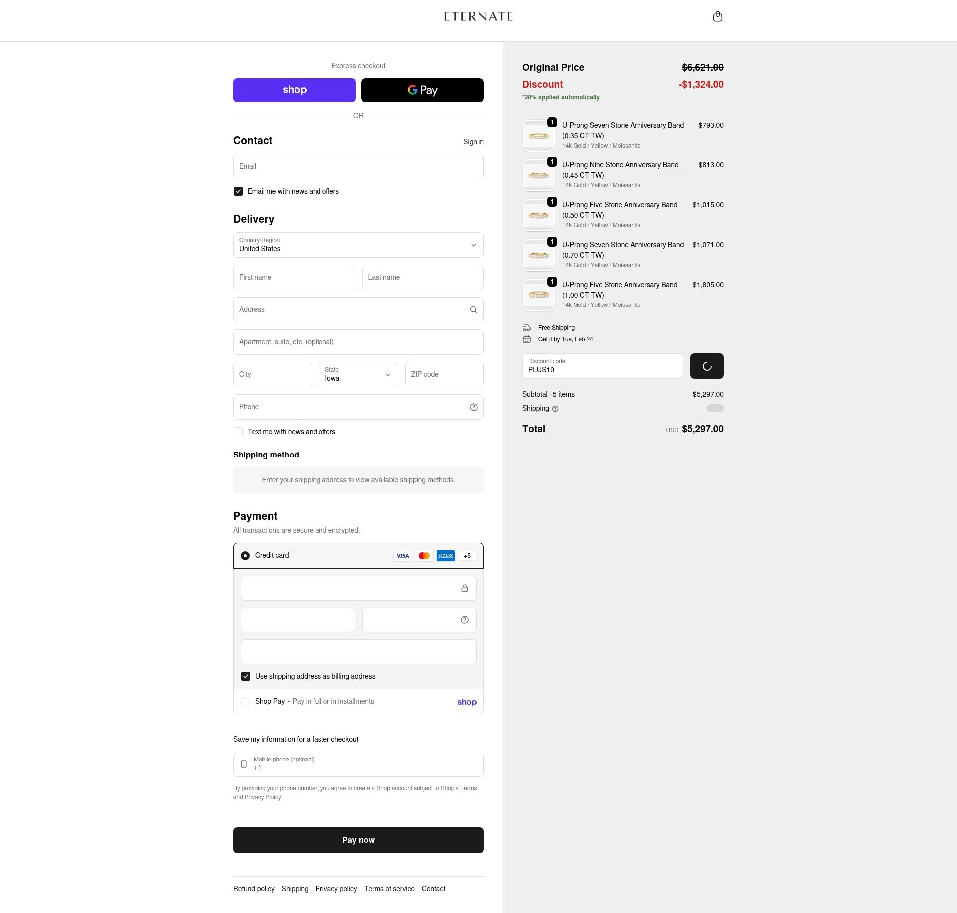 Eternate checkout page showing Eternate discount code box | Screenshot taken by SimplyCodes community member on Feb 8, 2026