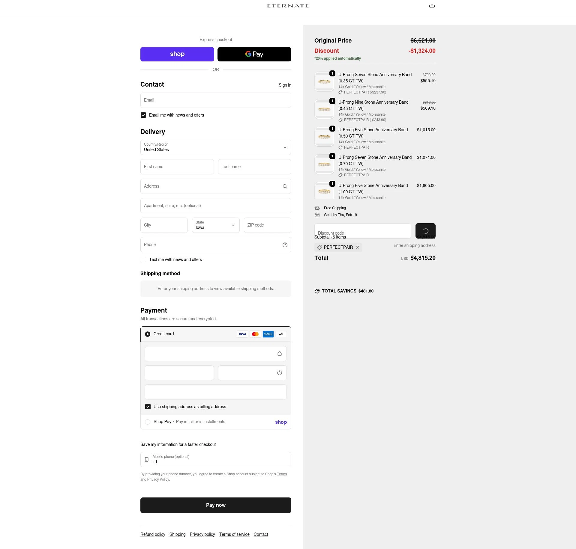 Eternate checkout page showing Eternate discount code box | Screenshot taken by SimplyCodes community member on Feb 4, 2026