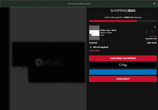 Ethika checkout page showing Ethika discount code box | Screenshot taken by SimplyCodes community member on Sep 11, 2025
