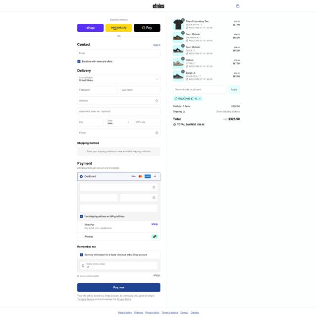 Etnies checkout page showing Etnies coupon code box | Screenshot taken by SimplyCodes community member on Sep 14, 2025