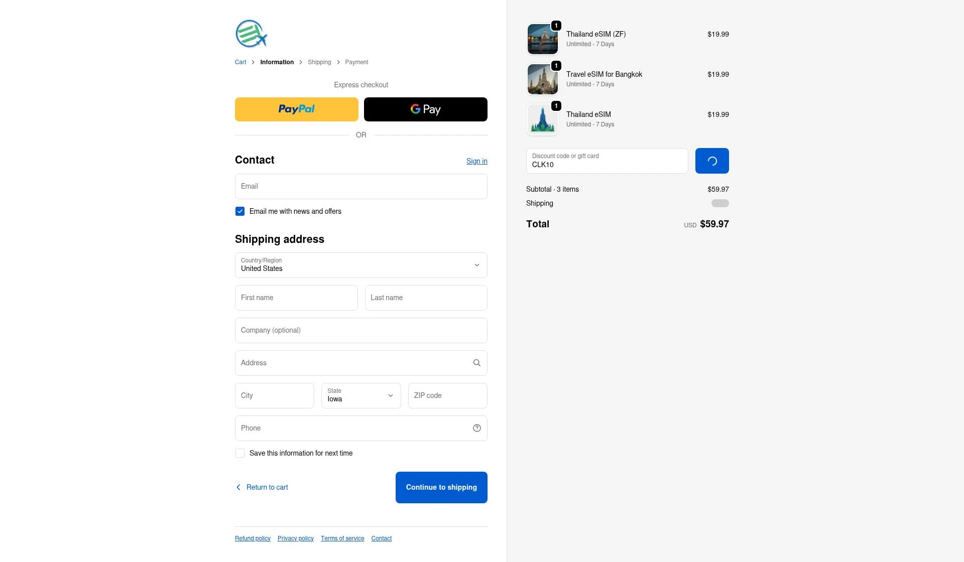 EtravelSIM checkout page showing EtravelSIM discount code box | Screenshot taken by SimplyCodes community member on Jan 3, 2026