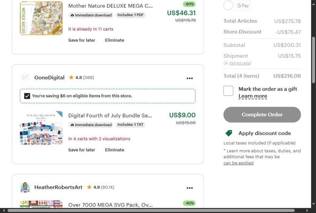 Etsy checkout page showing Etsy coupon code box | Screenshot taken by SimplyCodes community member on Aug 29, 2025
