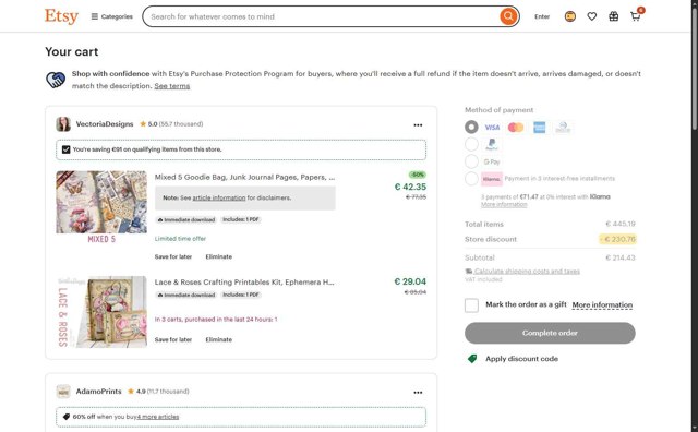 Etsy checkout page showing Etsy coupon code box | Screenshot taken by SimplyCodes community member on Aug 29, 2025