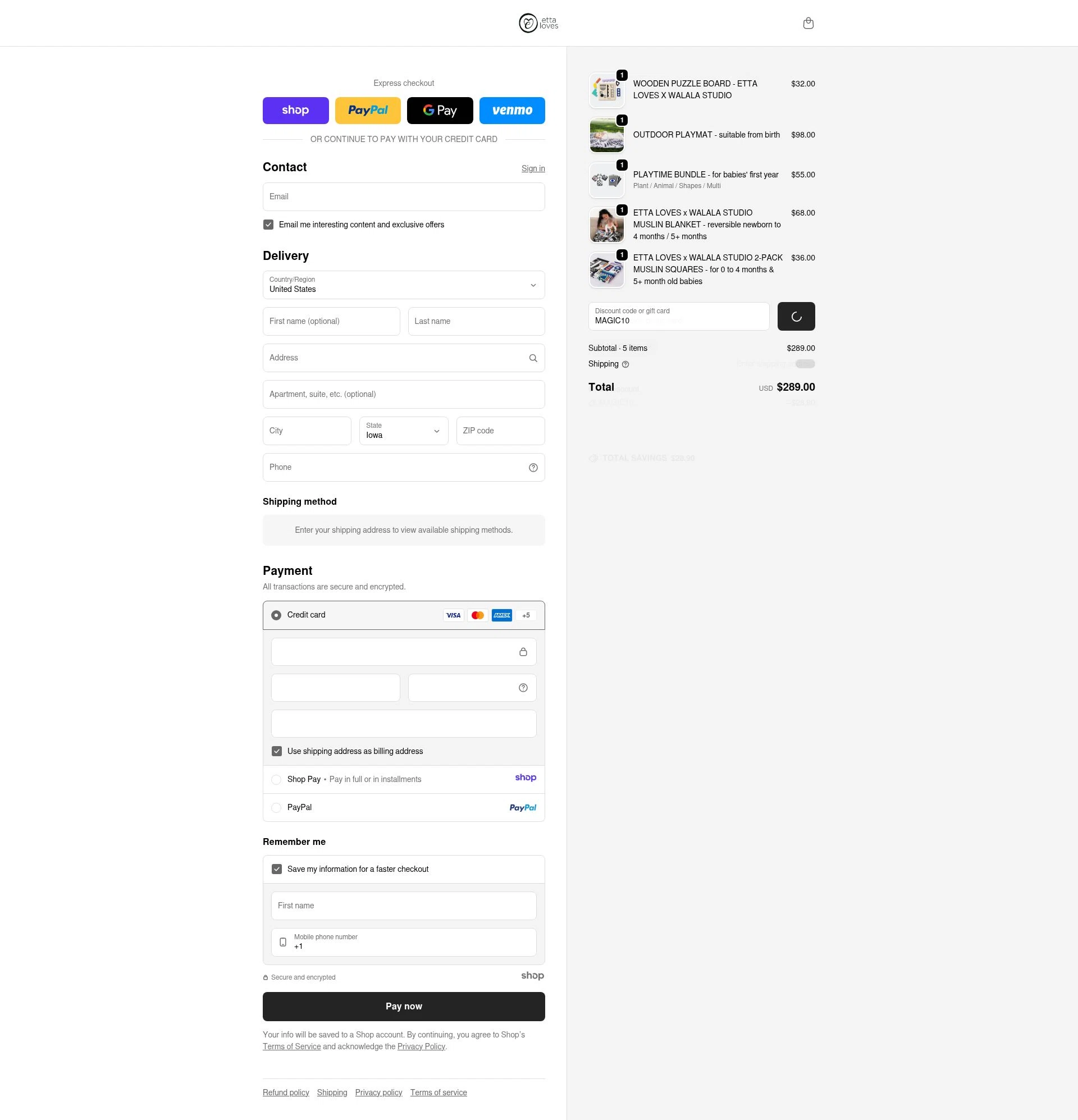 Etta Loves checkout page showing Etta Loves discount code box | Screenshot taken by SimplyCodes community member on Jan 1, 2026