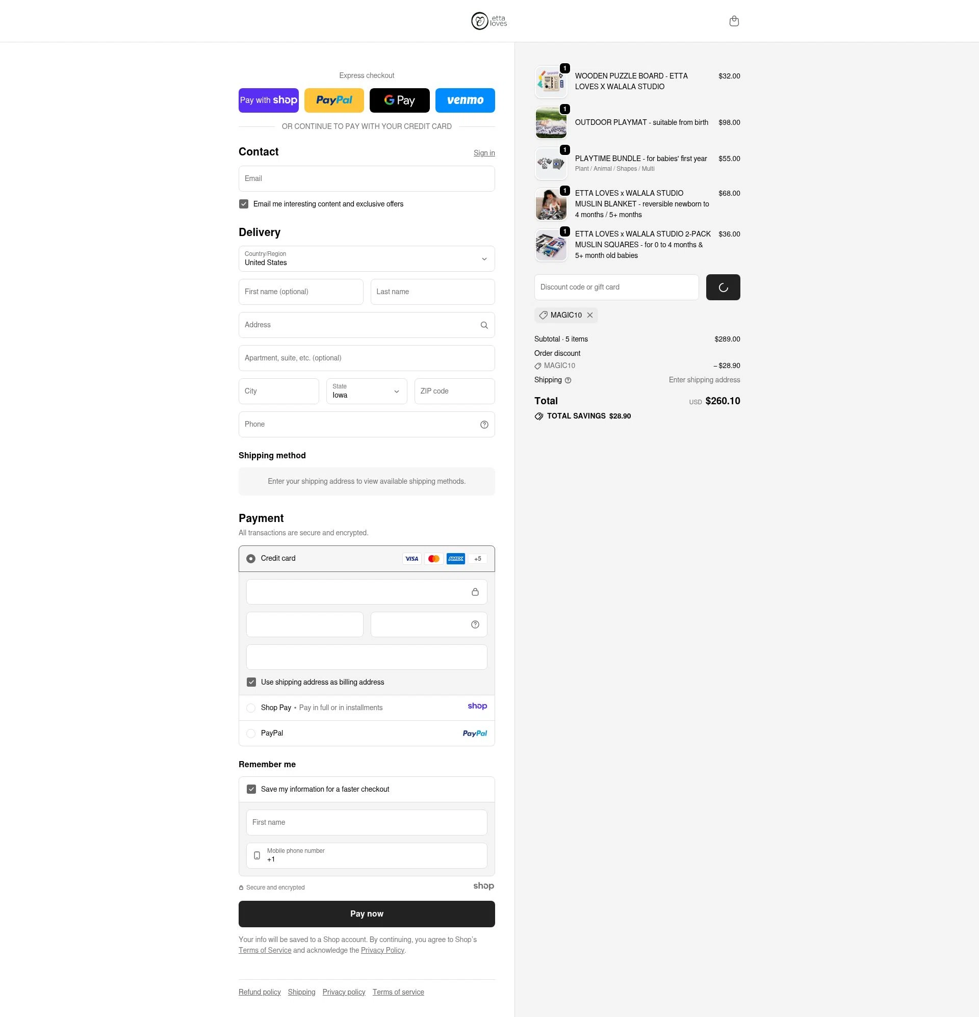 Etta Loves checkout page showing Etta Loves discount code box | Screenshot taken by SimplyCodes community member on Jan 6, 2026