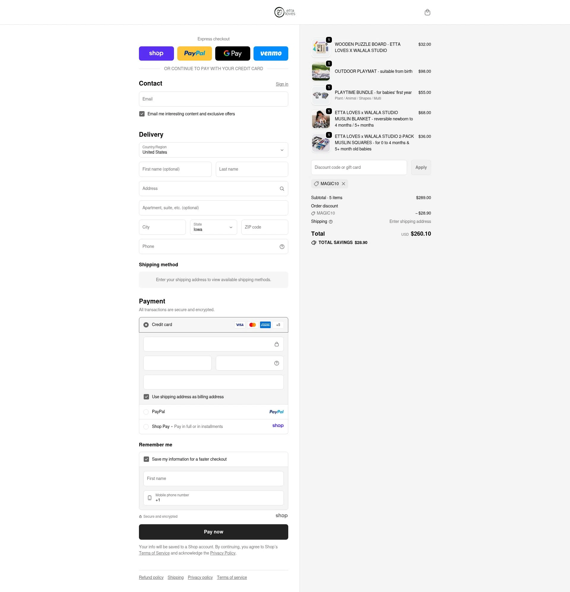Etta Loves checkout page showing Etta Loves discount code box | Screenshot taken by SimplyCodes community member on Dec 15, 2025