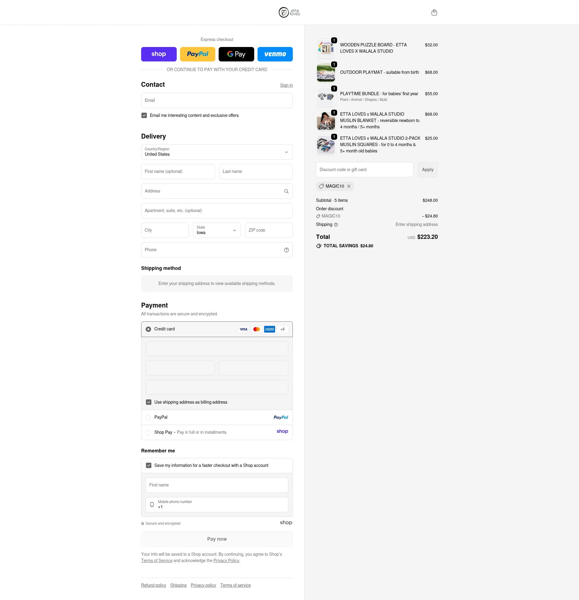 Etta Loves checkout page showing Etta Loves discount code box | Screenshot taken by SimplyCodes community member on Nov 29, 2025