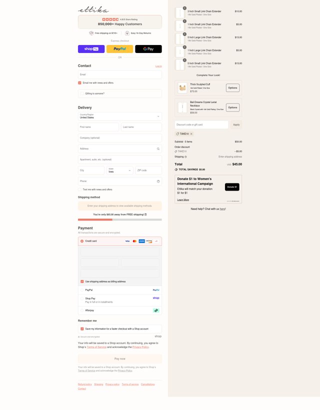 Ettika checkout page showing Ettika discount code box | Screenshot taken by SimplyCodes community member on Aug 24, 2025