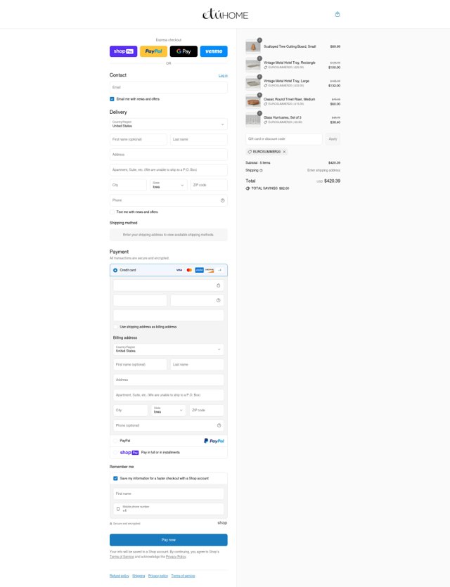 EtuHome checkout page showing EtuHome promo code box | Screenshot taken by SimplyCodes community member on Jul 26, 2025