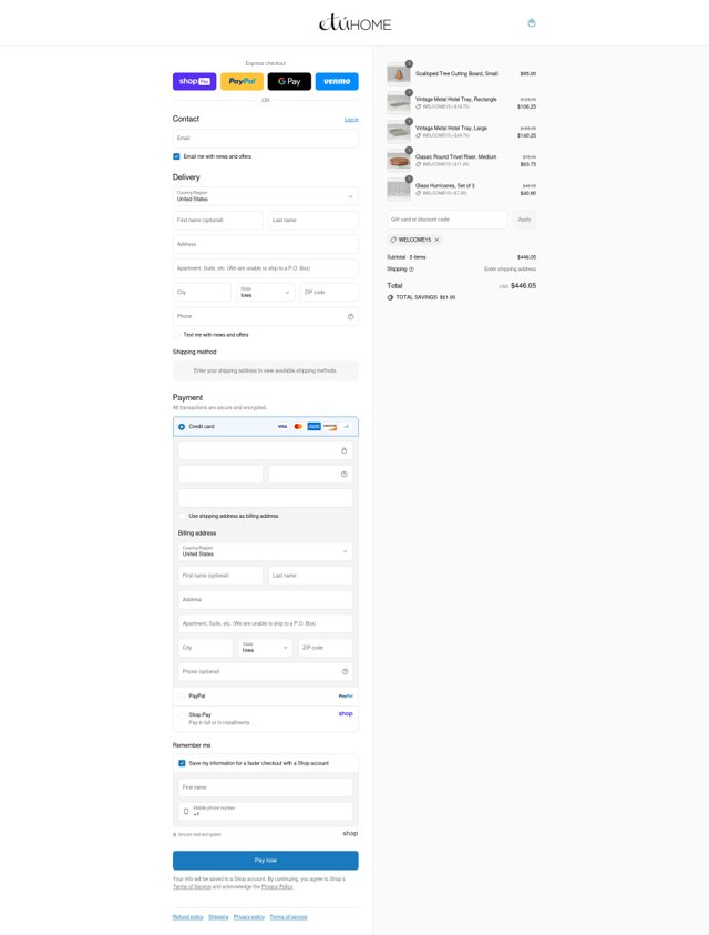 EtuHome checkout page showing EtuHome promo code box | Screenshot taken by SimplyCodes community member on Aug 21, 2025