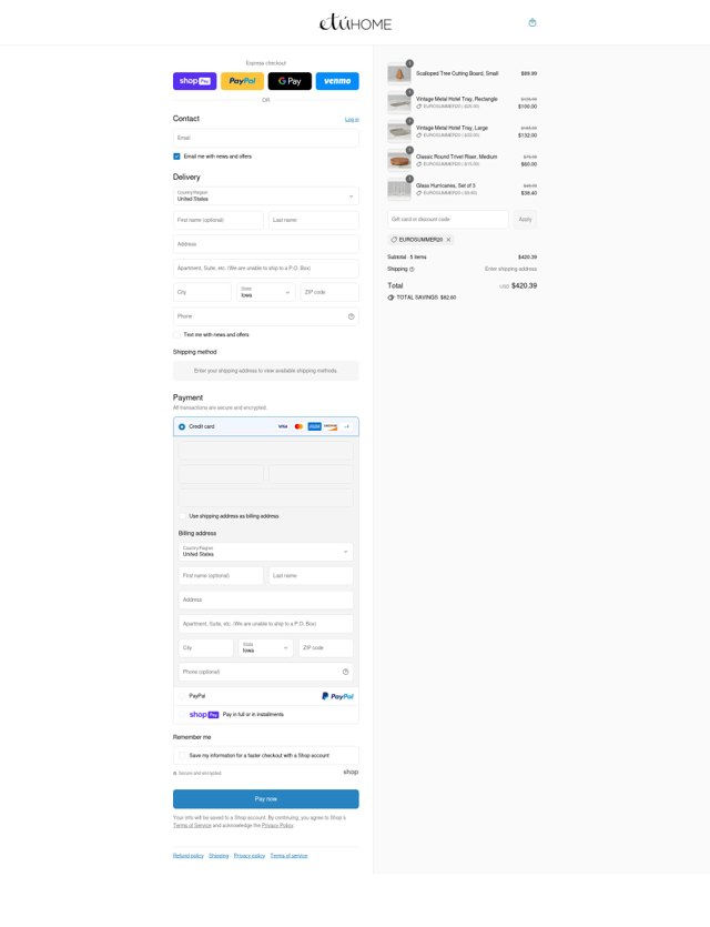 EtuHome checkout page showing EtuHome promo code box | Screenshot taken by SimplyCodes community member on Jul 30, 2025