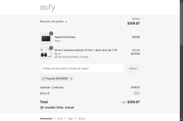 Eufy checkout page showing Eufy discount code box | Screenshot taken by SimplyCodes community member on Sep 5, 2025