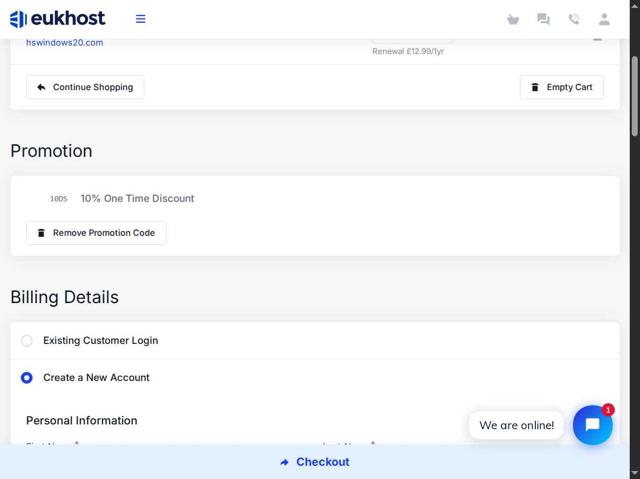 eUKhost checkout page showing eUKhost coupon code box | Screenshot taken by SimplyCodes community member on Sep 3, 2025