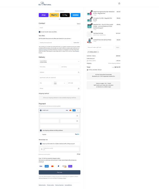 Eu Natural checkout page showing Eu Natural promo code box | Screenshot taken by SimplyCodes community member on Sep 12, 2025
